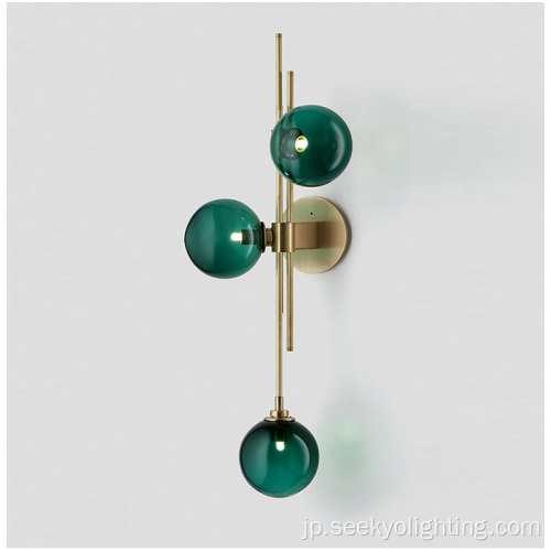 緑の3頭のガラスランプシェードゴールドウォールランプ